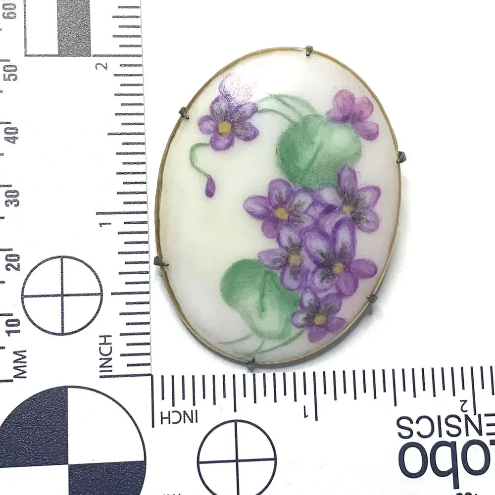 Antique Porcelain Morning Glory Brooch‎ Bezel and Prong Set